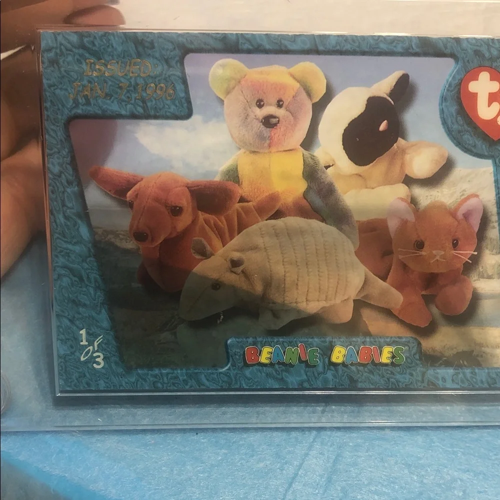 Ty Collectible Card with Teal Blue Frame and Multicolor Bears